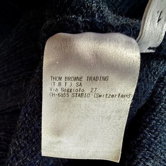THOM BROWNE: Men's Navy Shetland Wool Crew Pullover - 1 - Picture 9 of 9